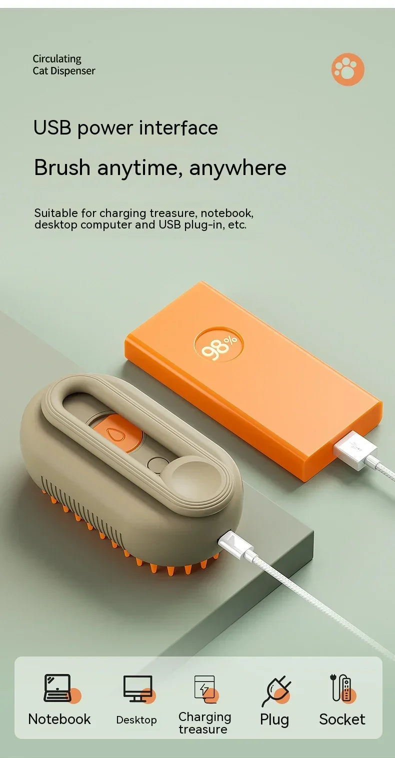 PurrSteam™ Steam Brush for Pets – 3-in-1 Grooming Brush
