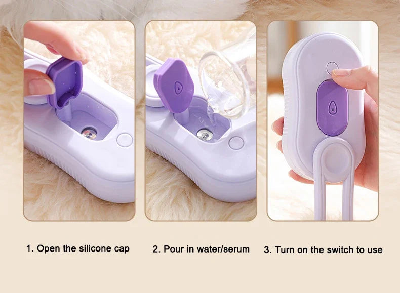 PurrSteam™ Steam Brush for Pets – 3-in-1 Grooming Brush