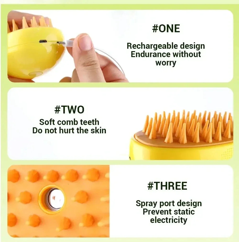 PurrSteam™ Steam Brush for Pets – 3-in-1 Grooming Brush
